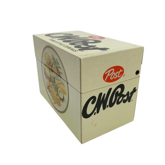 Vintage C.W. Post Cereal Recipe Card Box Tin Metal Advertising Kitchen Decor - Picture 9 of 11